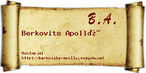 Berkovits Apolló névjegykártya